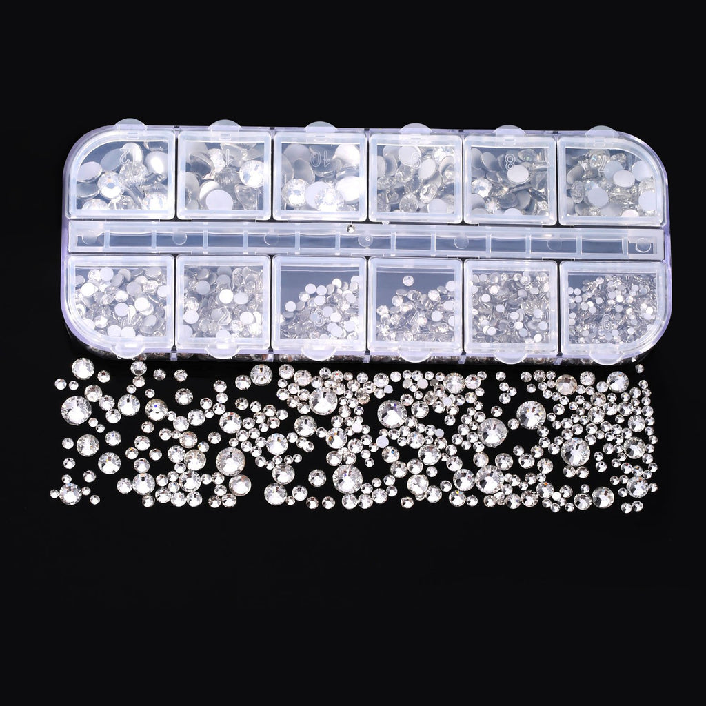 Crystal Glass Rhinestone Nail Kit | 12-Grid Flat-Back Diamond Set