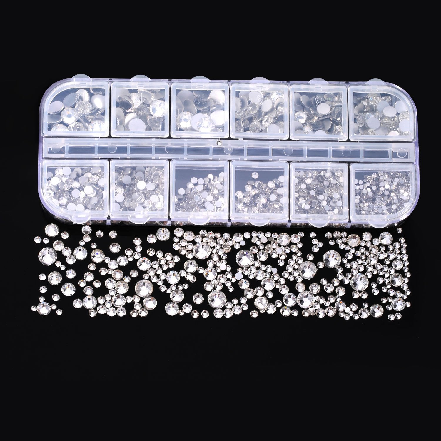 Crystal Glass Rhinestone Nail Kit | 12-Grid Flat-Back Diamond Set