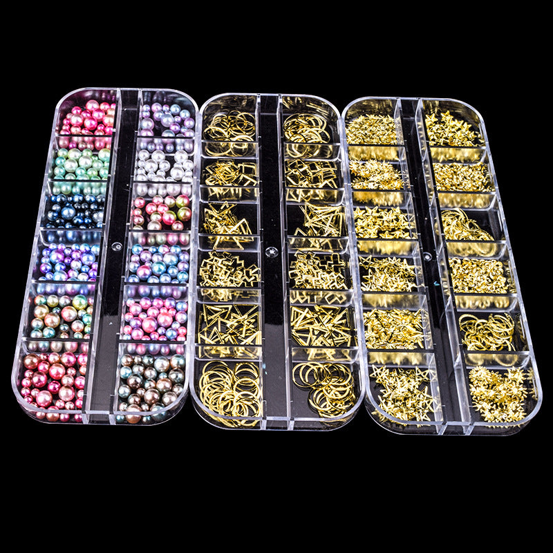 Cross-border 12-compartment boxed special-shaped diamond nail flat bottom glass diamond DIY nail and rhinestone jewelry Amazon set