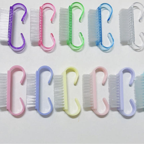 Colorful Nail Art Dust Brushes | Curved Handle Under-Nail Washing & Gel Prep Brushes