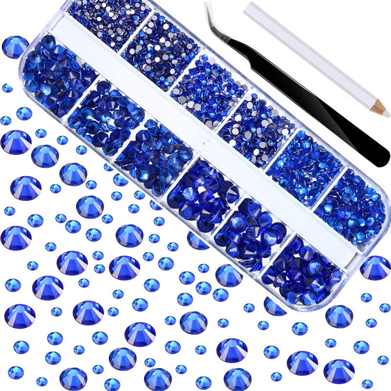 Crystal Glass Rhinestone Nail Kit | 12-Grid Flat-Back Diamond Set