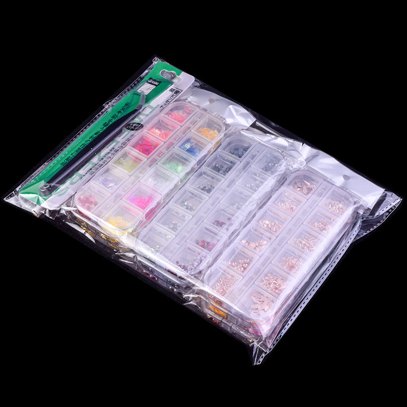 Cross-border 12-compartment boxed special-shaped diamond nail flat bottom glass diamond DIY nail and rhinestone jewelry Amazon set