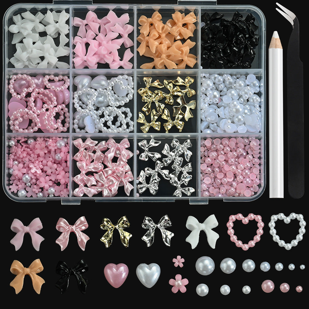 12-Grid Nail Jewelry Set | Bows, Pearls, Butterflies & More