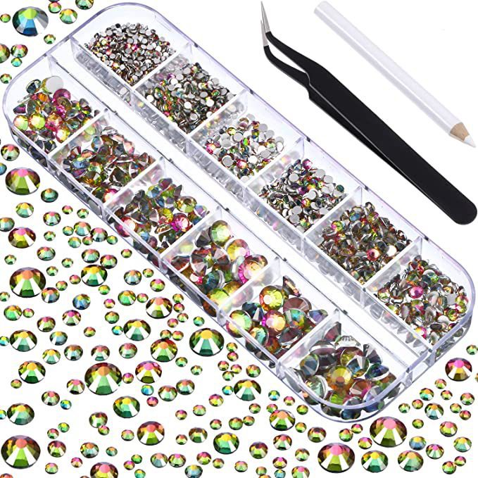 Crystal Glass Rhinestone Nail Kit | 12-Grid Flat-Back Diamond Set