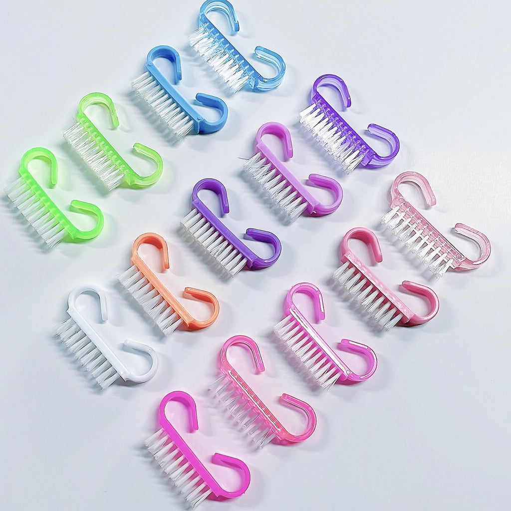 Colorful Nail Art Dust Brushes | Curved Handle Under-Nail Washing & Gel Prep Brushes