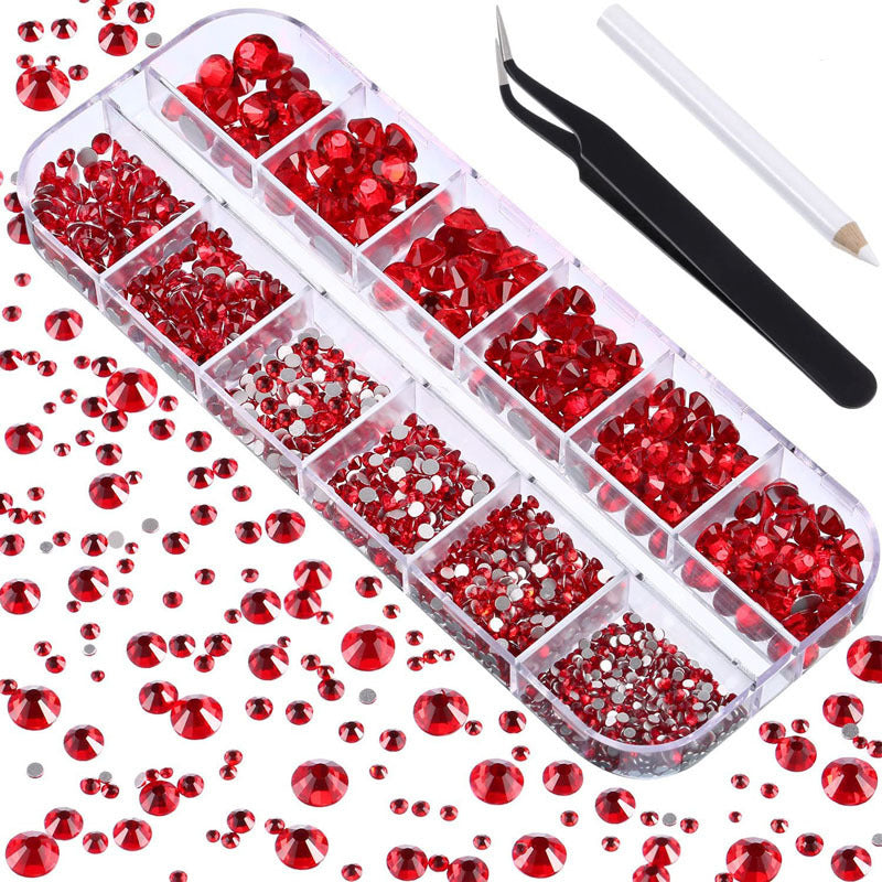 Crystal Glass Rhinestone Nail Kit | 12-Grid Flat-Back Diamond Set