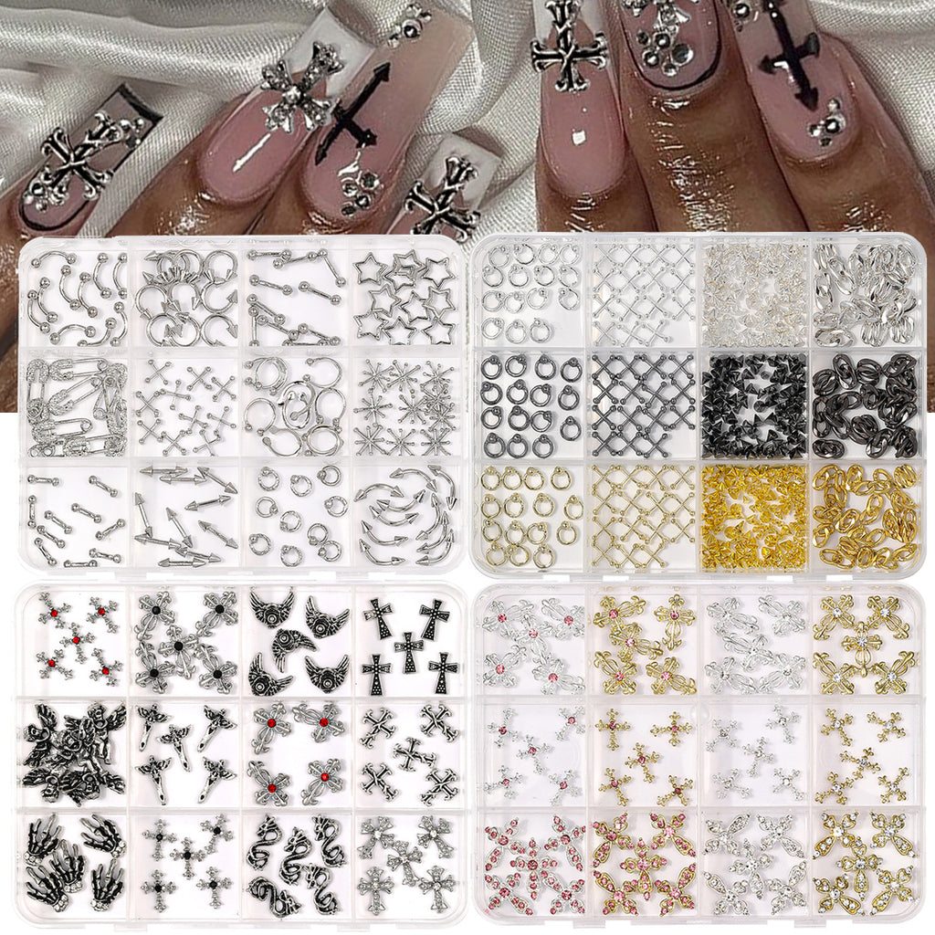 Multi-Style 3D Nail Charms Collection | Y2K, Gothic Crosses & Golden Butterfly Assortments