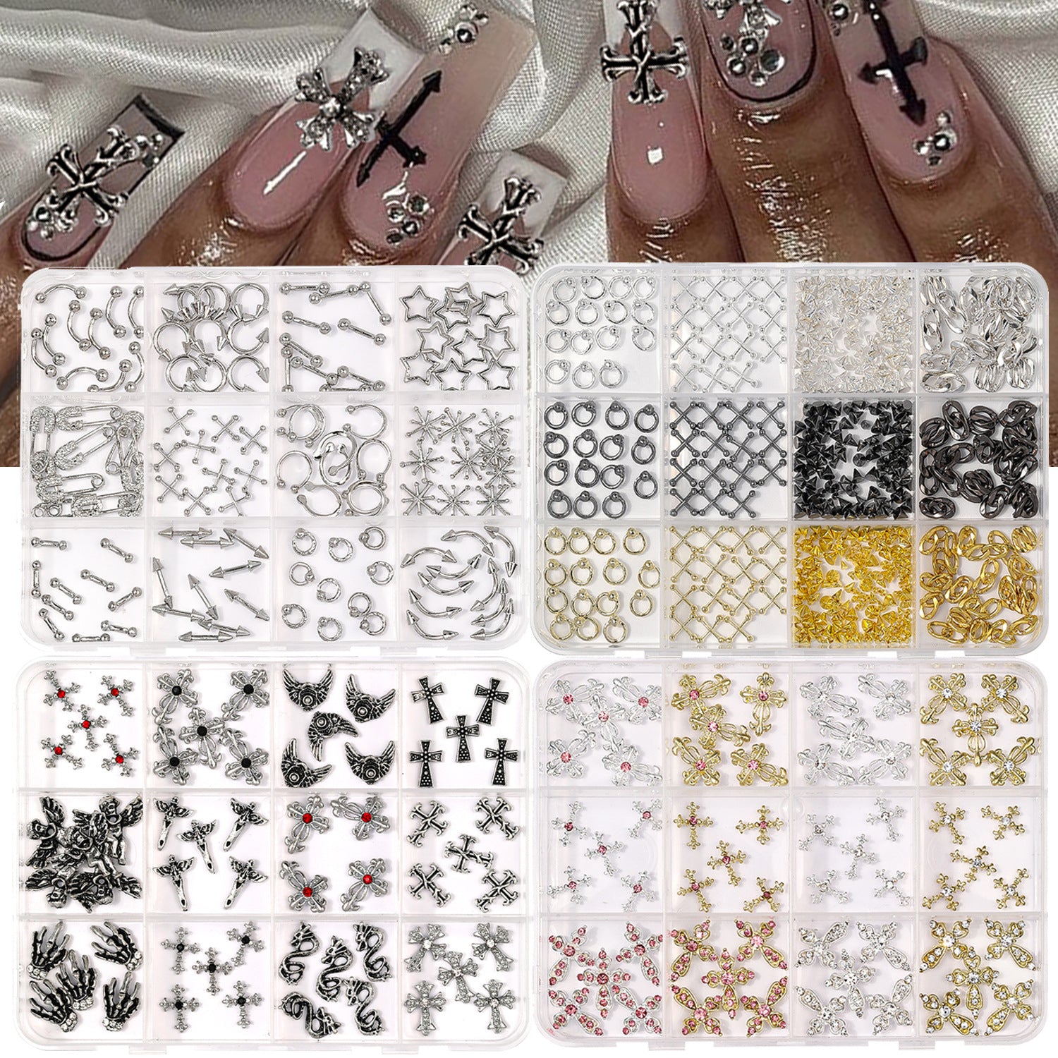 Multi-Style 3D Nail Charms Collection | Y2K, Gothic Crosses & Golden Butterfly Assortments