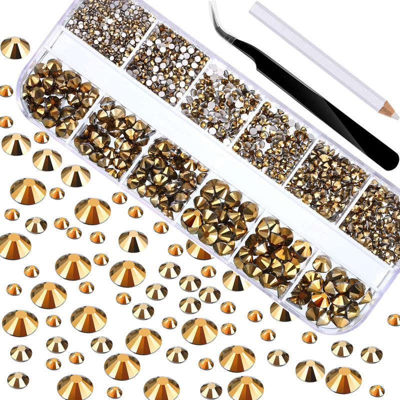 Crystal Glass Rhinestone Nail Kit | 12-Grid Flat-Back Diamond Set