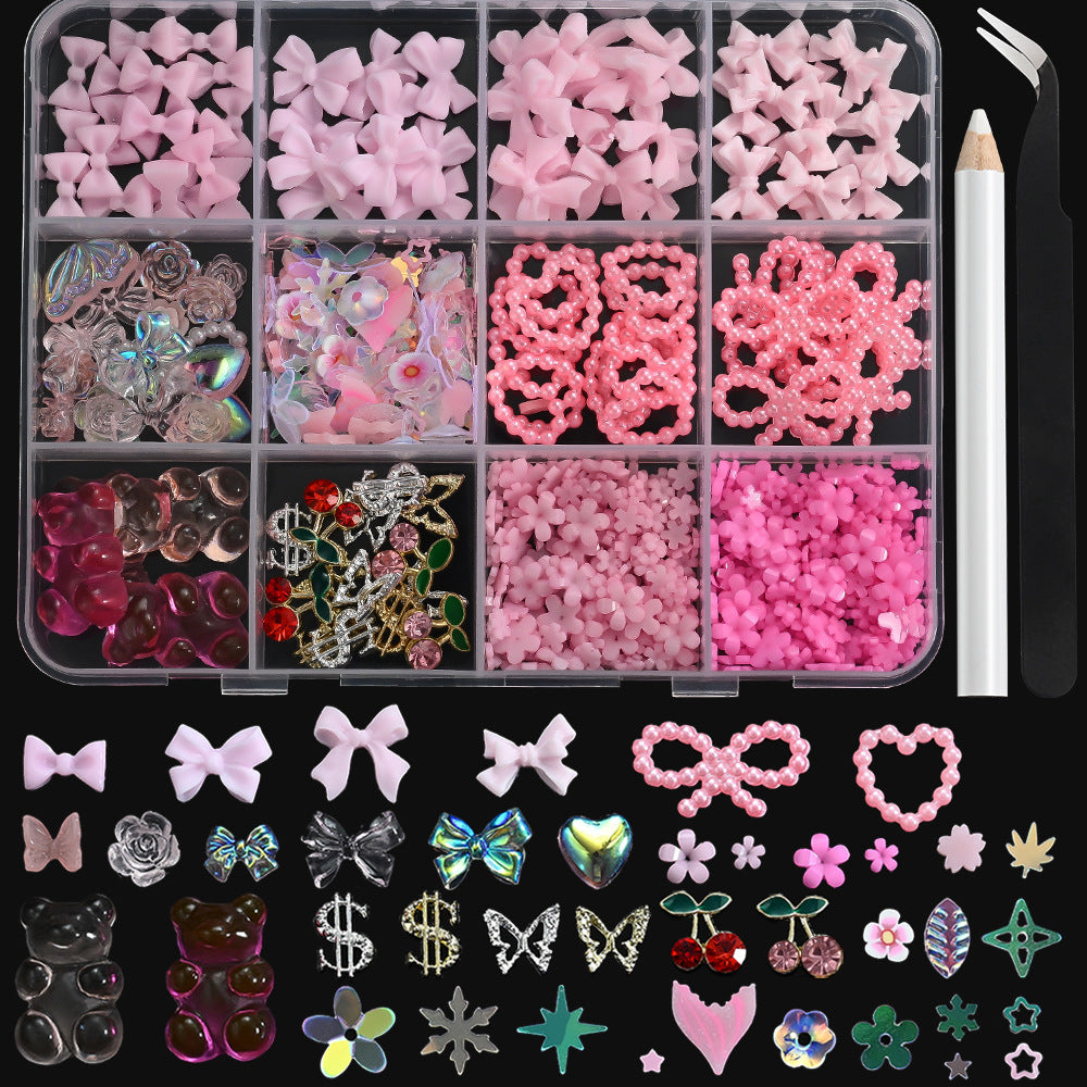 12-Grid Nail Jewelry Set | Bows, Pearls, Butterflies & More