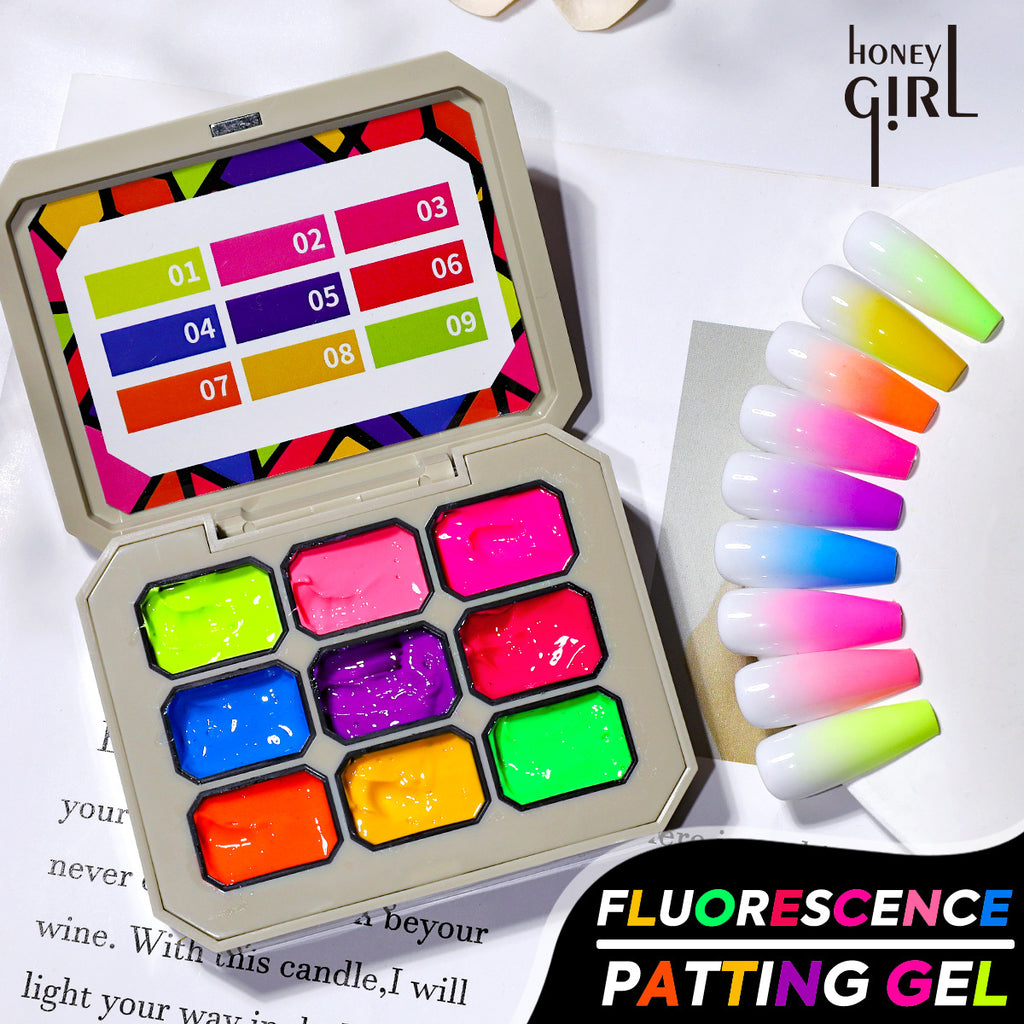 Fluorescent nine-grid pat glue cross-border no-clean transparent color gradient solid gel nail polish HONEYGIRL 1