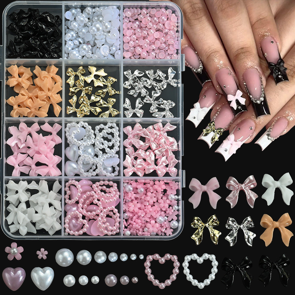 12-Grid Nail Jewelry Set | Bows, Pearls, Butterflies & More
