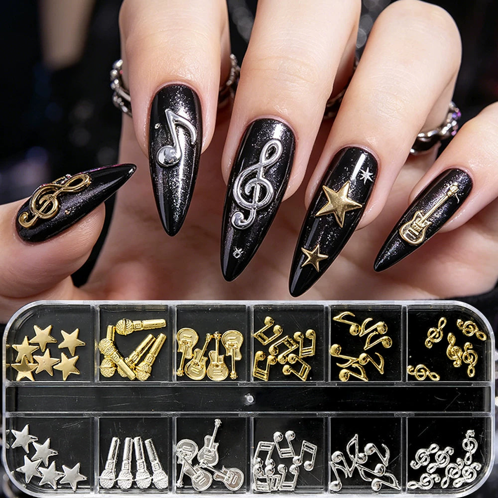 Music-Themed Nail Alloy Charms | Notes, Guitar & Stars