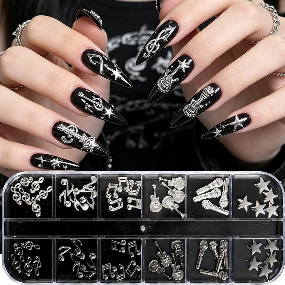 Music-Themed Nail Alloy Charms | Notes, Guitar & Stars