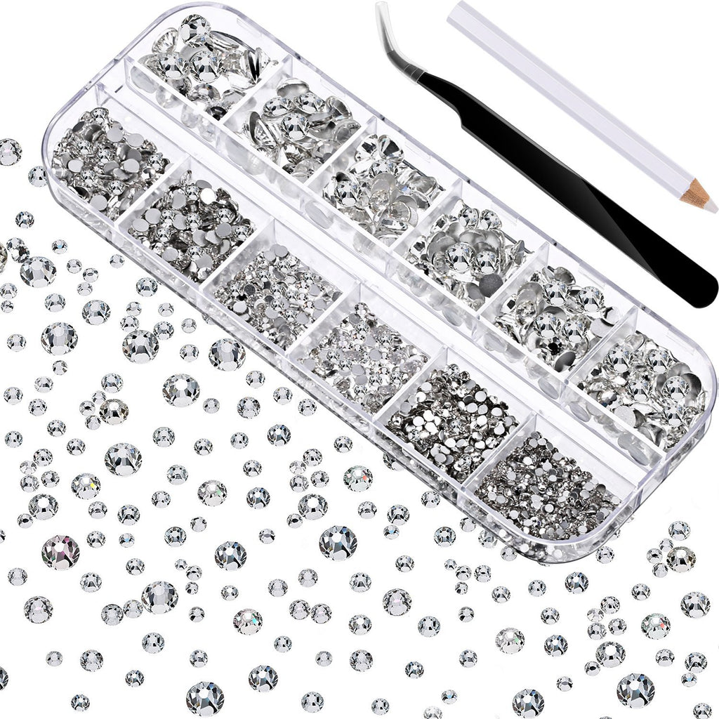 Crystal Glass Rhinestone Nail Kit | 12-Grid Flat-Back Diamond Set