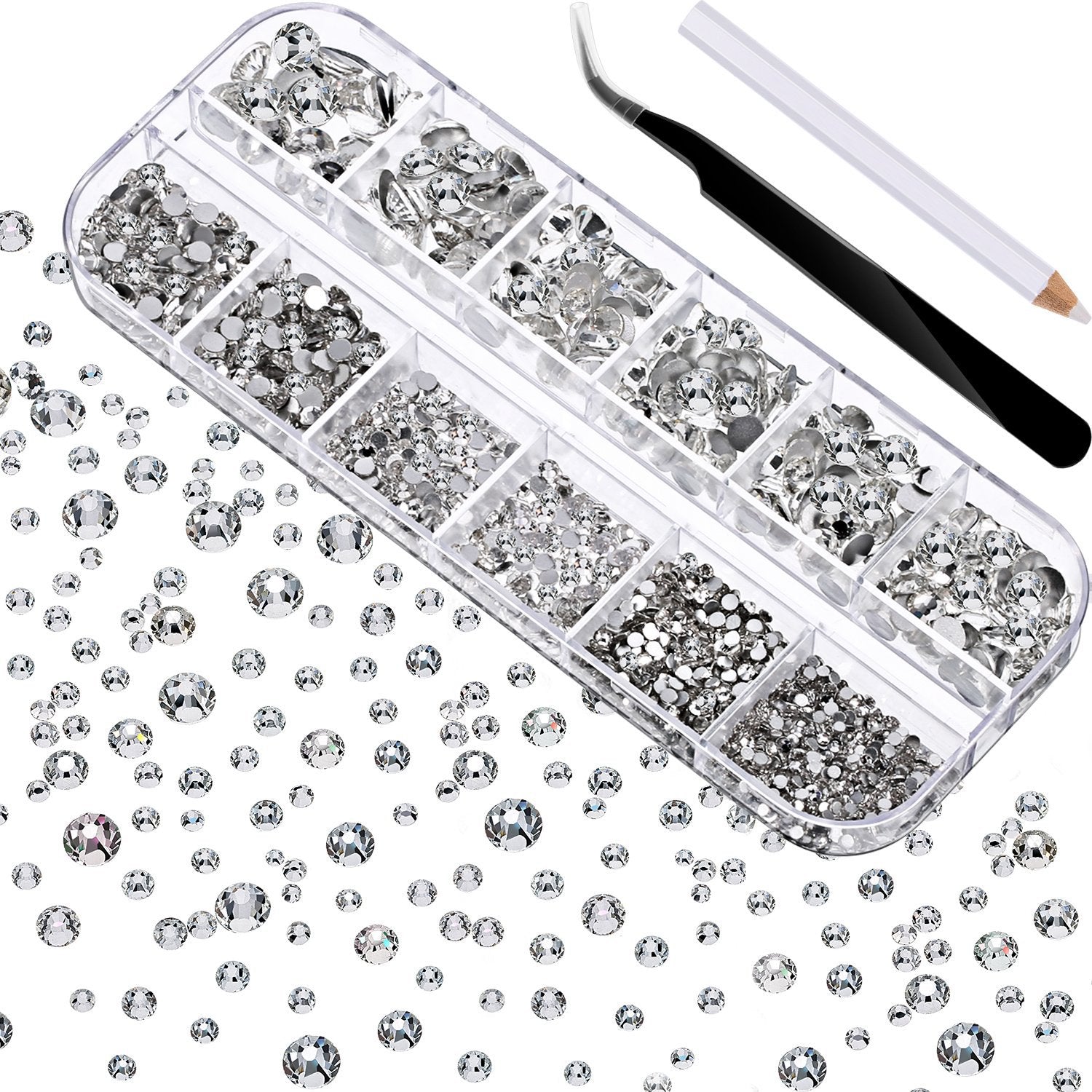 Crystal Glass Rhinestone Nail Kit | 12-Grid Flat-Back Diamond Set