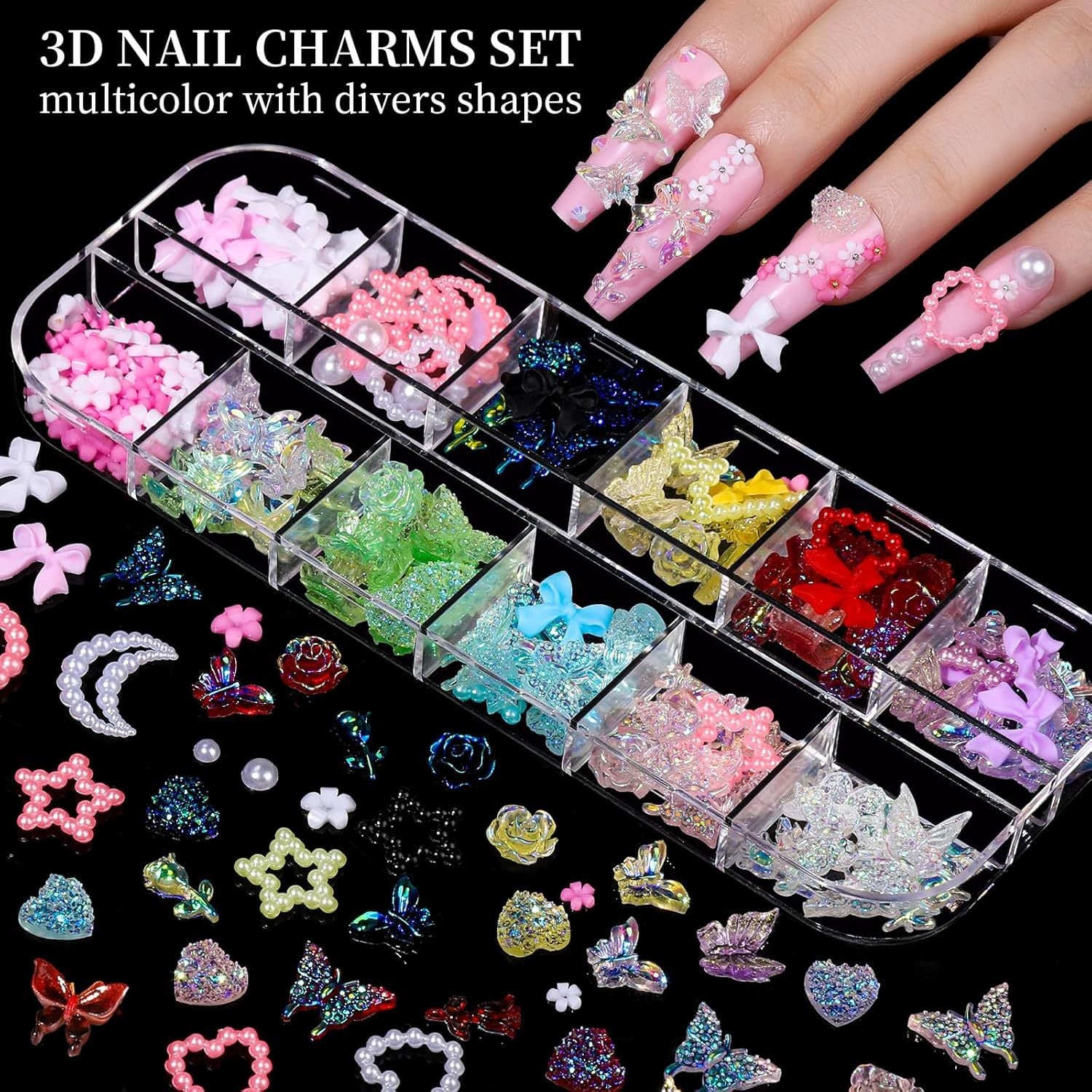 Nail Art Jewelry Full Set Bow Knot Shaped Diamonds Mixed Symphony Pearl Heart Sequins Nail Art Nail Jewelry