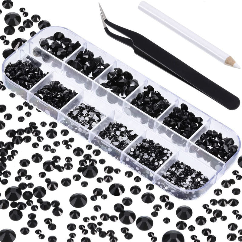 Crystal Glass Rhinestone Nail Kit | 12-Grid Flat-Back Diamond Set