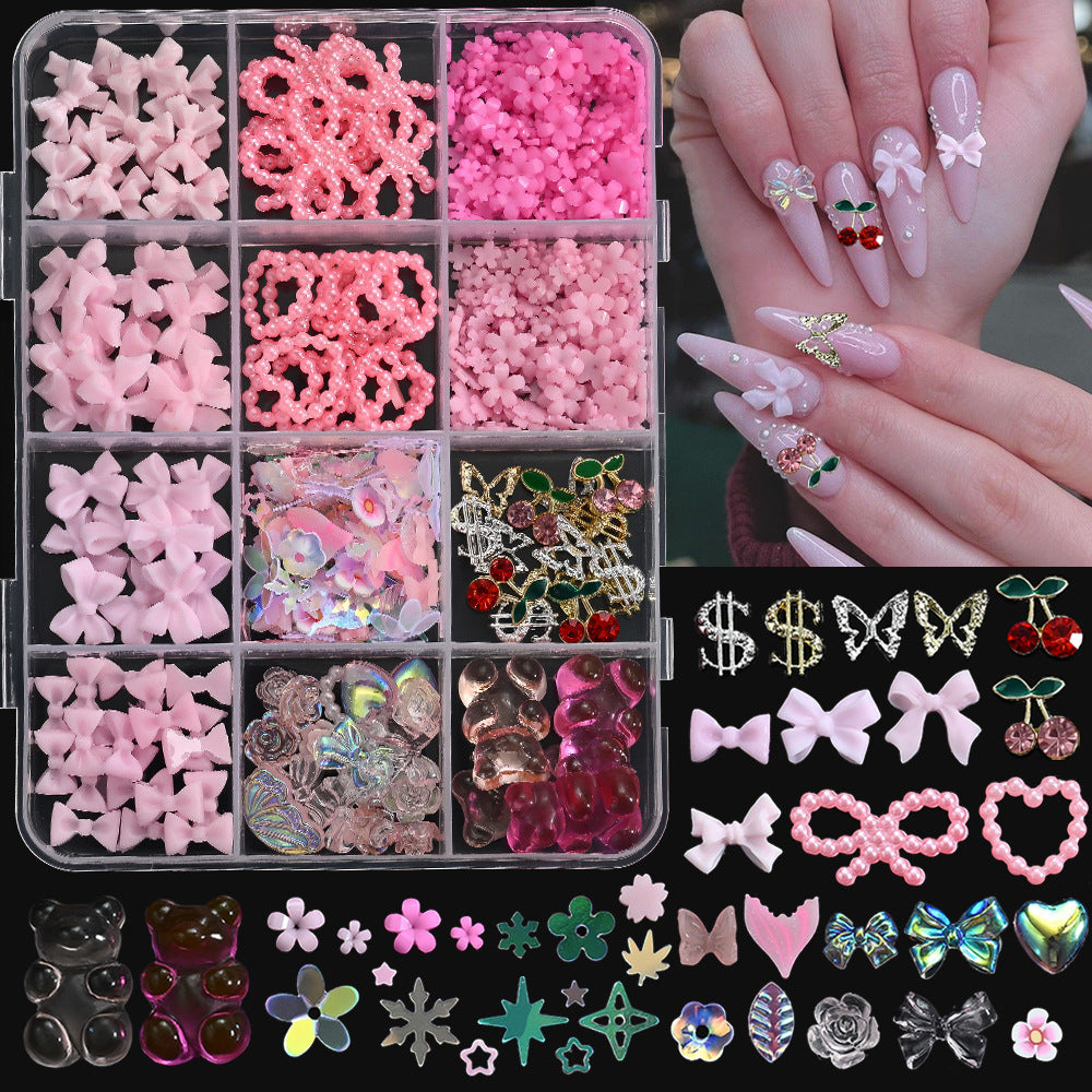 12-Grid Nail Jewelry Set | Bows, Pearls, Butterflies & More