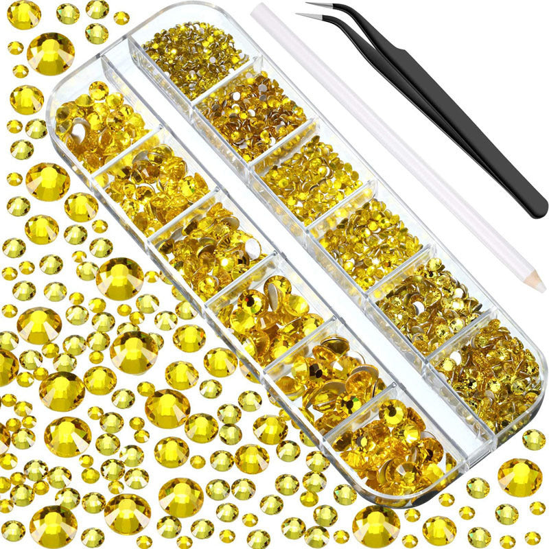 Crystal Glass Rhinestone Nail Kit | 12-Grid Flat-Back Diamond Set