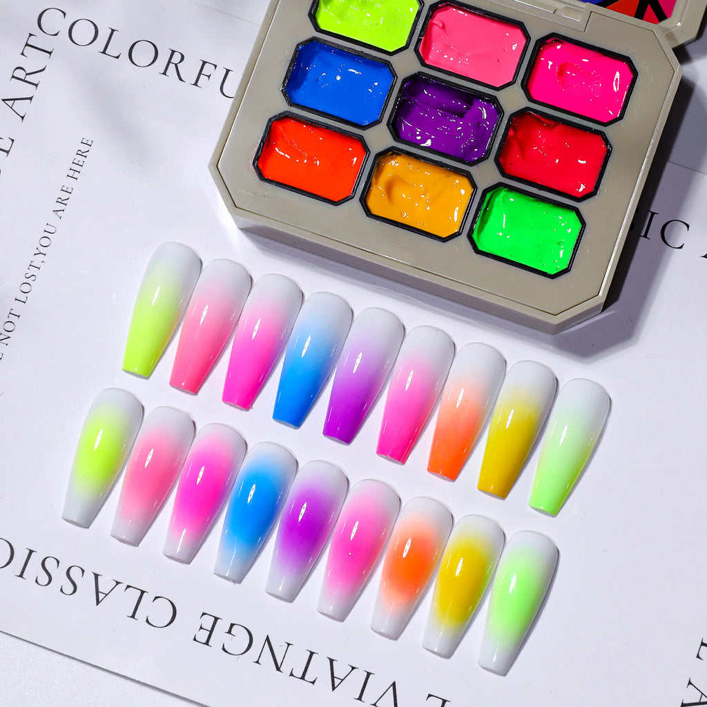 Fluorescent nine-grid pat glue cross-border no-clean transparent color gradient solid gel nail polish HONEYGIRL 1