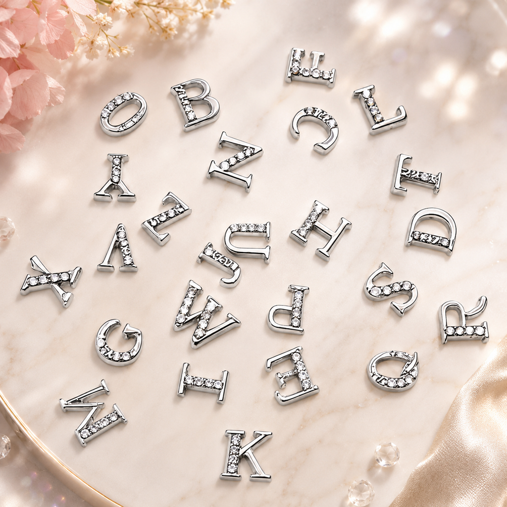 Alphabet Letter Nail Charms | A–Z Alloy Diamond-Encrusted Set