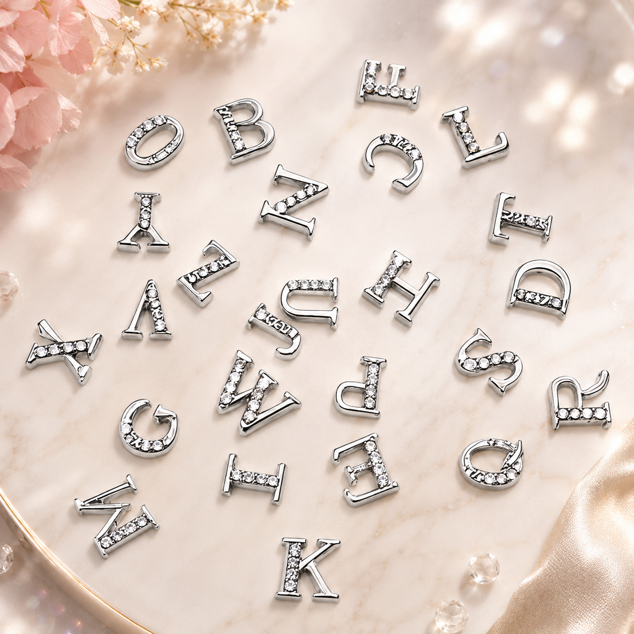 Alphabet Letter Nail Charms | A–Z Alloy Diamond-Encrusted Set