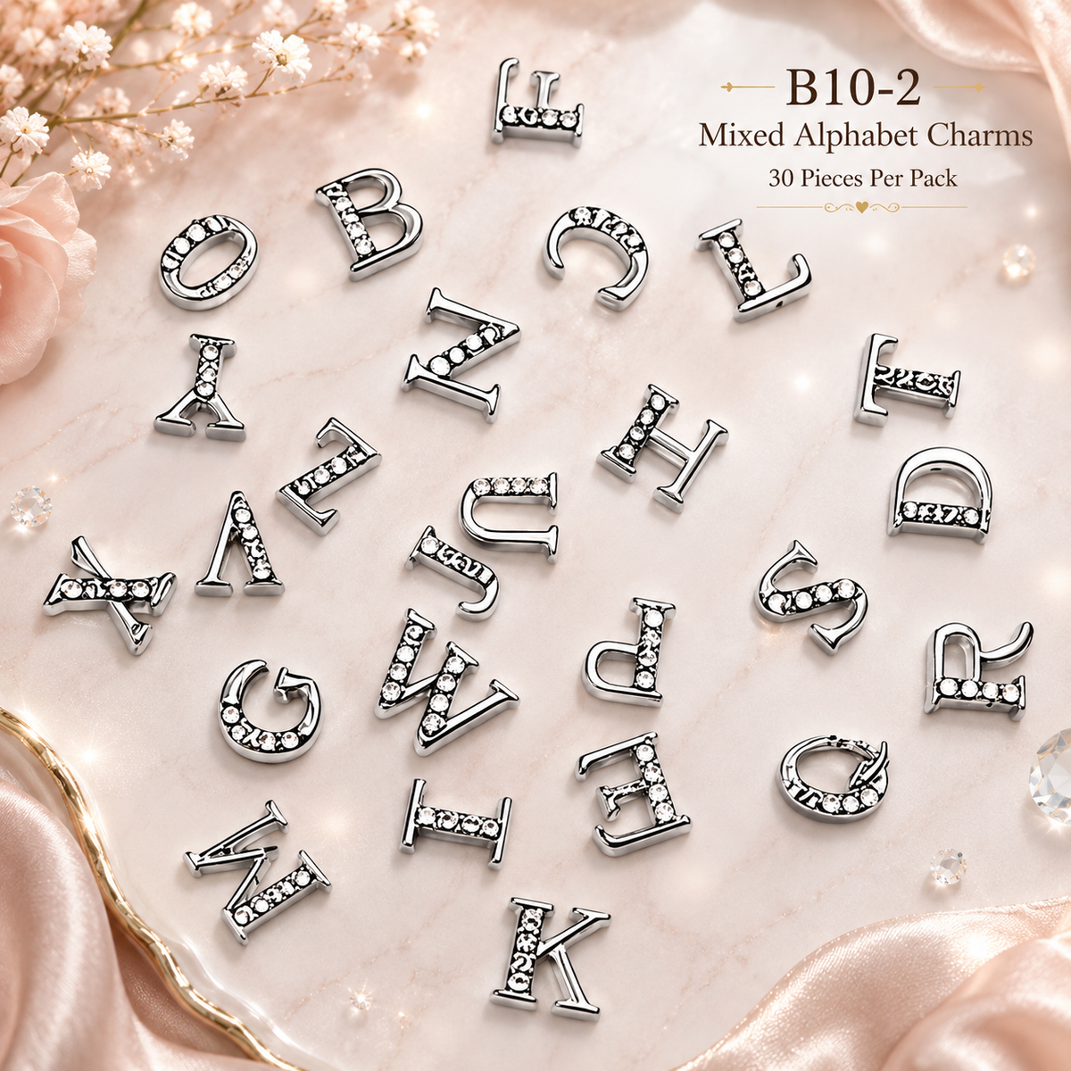 Alphabet Letter Nail Charms | A–Z Alloy Diamond-Encrusted Set